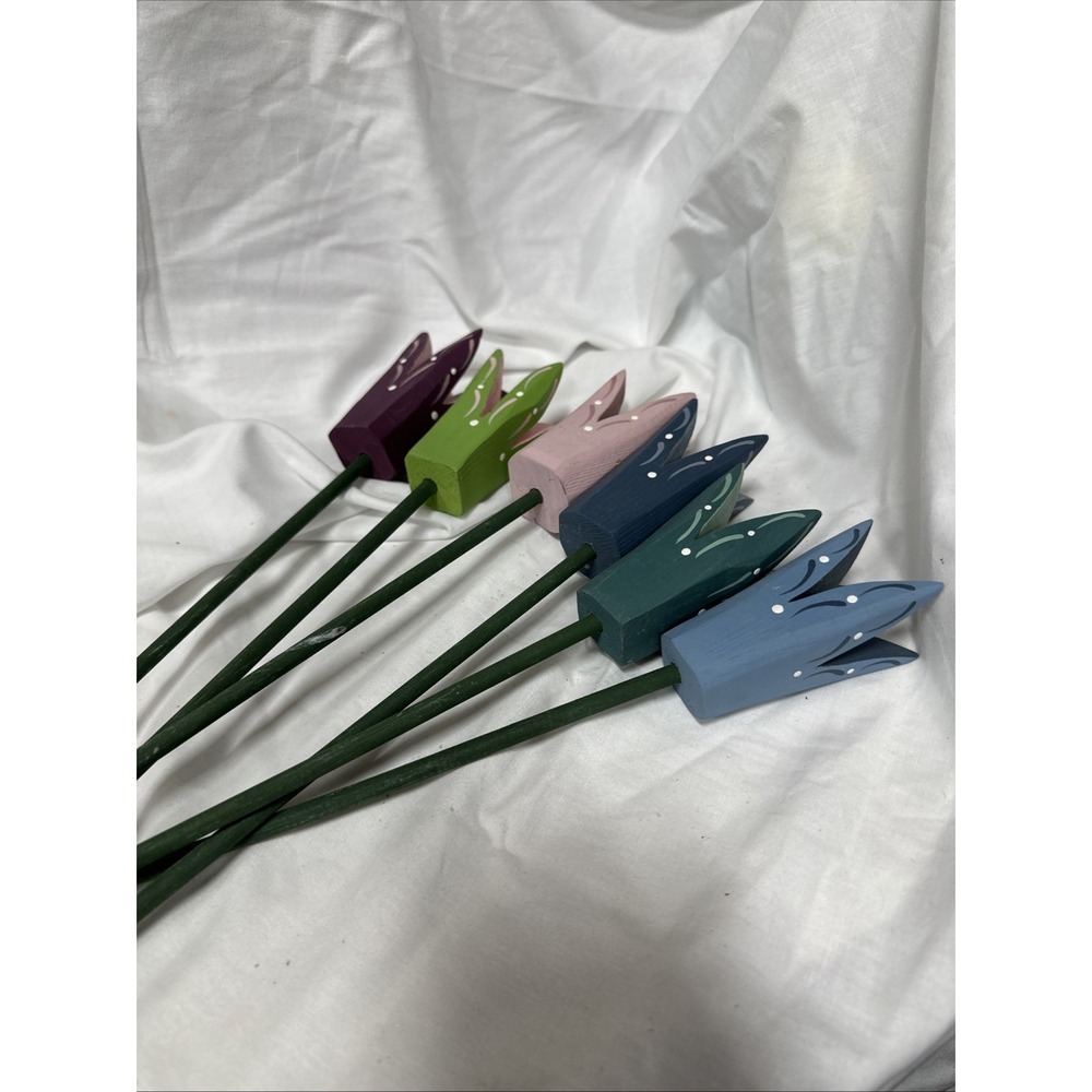 Short Handmade Wooden Tulips Set‎ Of 6 Perfect For Indoor, Covered Patio Flowers